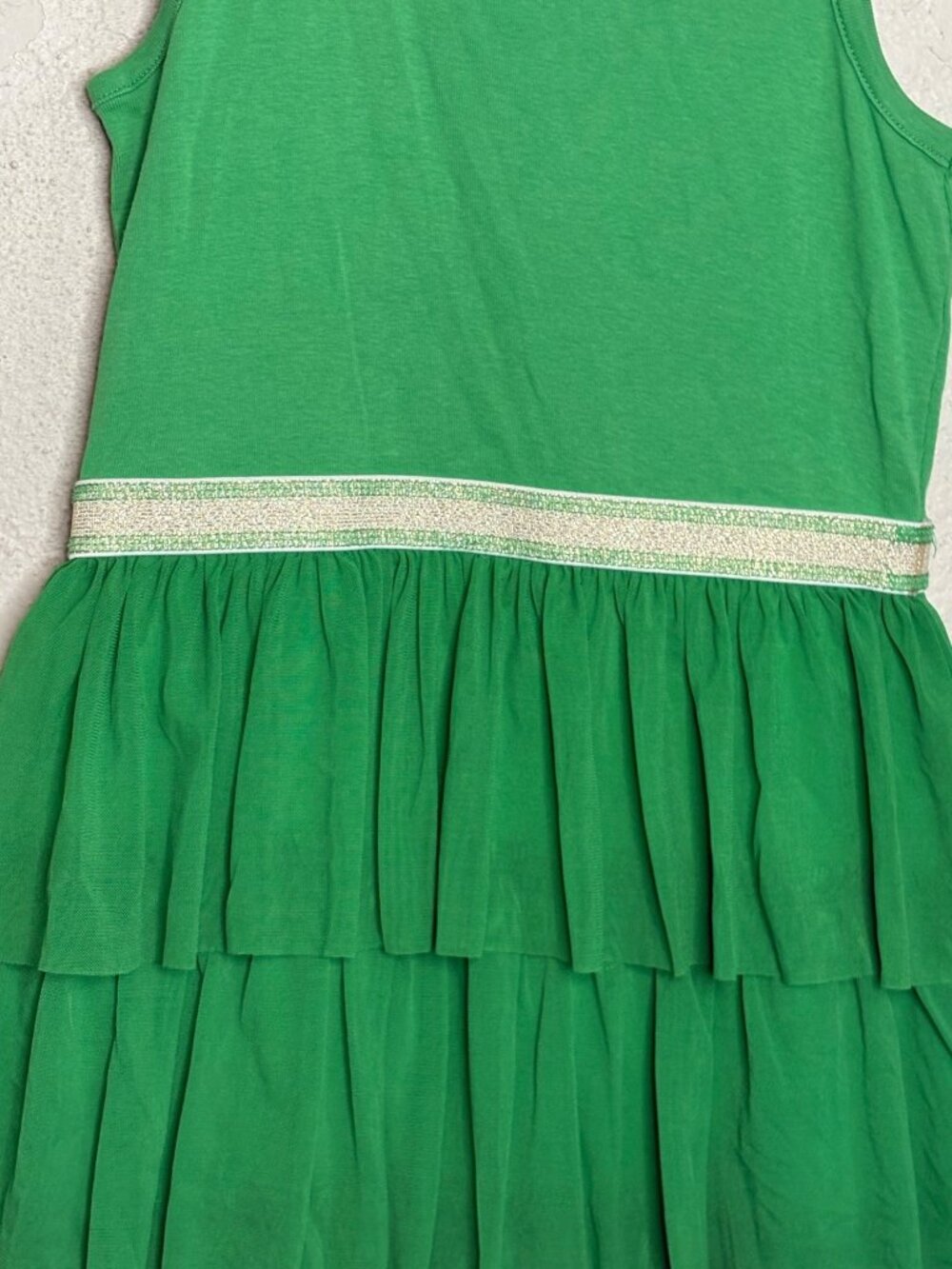 Hanna Andersson Green Girls Tiered Tank Dress With Sparkle Waistband Size 130 - Picture 4 of 9